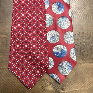 Vintage‎ Christian Dior Mens Ties Lot Of 2 Silk Cravates Red Blue All Over Print